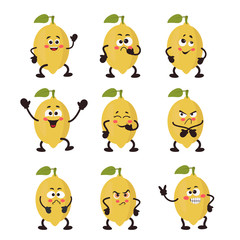 Set of lemon character. Different emotions. Vector illustration for your design, nursery decor, prints, childish background, T-shirt. Humanized funny pencils smiling, winking, giving okay