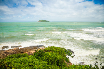 Aerial view of Shimei Bay Beach after typhoon, Hainan, China