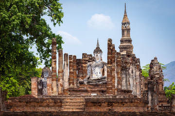Naklejka premium Buddha image in Sukhothai Historical Park, Temple Thailand