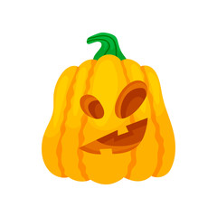 Colorful halloween pumpkins with funny faces. Cartoon and flat style. Vector illustration on white background.