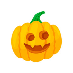 Colorful halloween pumpkins with funny faces. Cartoon and flat style. Vector illustration on white background.