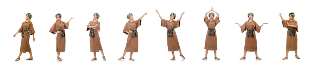 Woman wearing medieval arab clothing on white