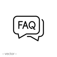 faq icon, frequently information question, thin line symbol on white background - editable stroke vector illustration eps 10 - obrazy, fototapety, plakaty