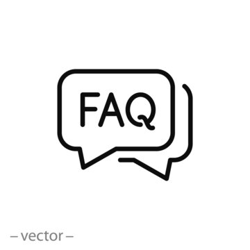 faq icon, frequently information question, thin line symbol on white background - editable stroke vector illustration eps 10
