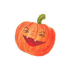 watercolor illustration of a smiling orange pumpkin