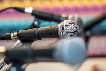 Close up of microphone with selective focus in Brazil