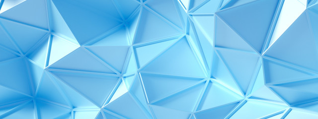 Blue, turquoise background with crystals, triangles. 3d illustration, 3d rendering.
