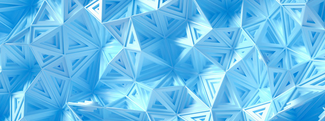 Blue, turquoise background with crystals, triangles. 3d illustration, 3d rendering.