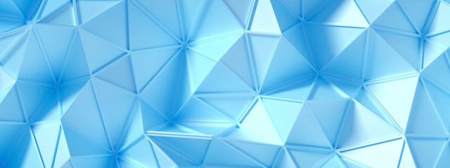 Blue, turquoise background with crystals, triangles. 3d illustration, 3d rendering.