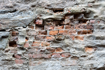 Broken cement brick wall exterior