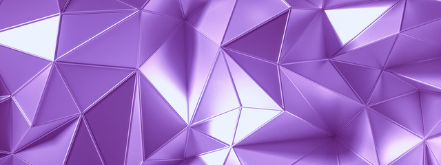 Magenta background with crystals, triangles. 3d illustration, 3d rendering.