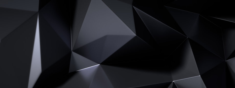 Black gray background with crystals, triangles. 3d illustration, 3d rendering. © Pierell