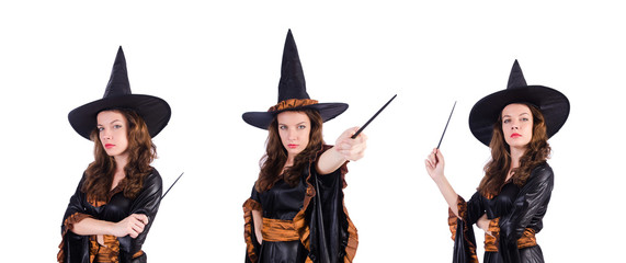 Witch with wand isolated on the white