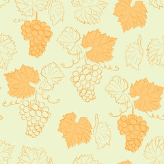 bright yellow seamless pattern with grapes - vector background