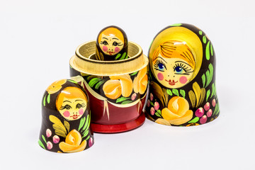 Matryoshka family. Russian doll on a White background. Matrioska art.