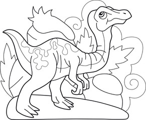 cartoon cute prehistoric dinosaur gallimimus, coloring book, funny illustration