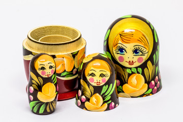 Matryoshka family. Russian doll on a White background. Matrioska art.