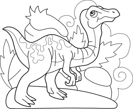 cartoon cute prehistoric dinosaur gallimimus, coloring book, funny illustration