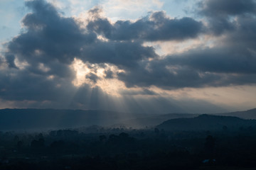 mountain layers sunset, tropical forest landscape view, Khao Yai National Park