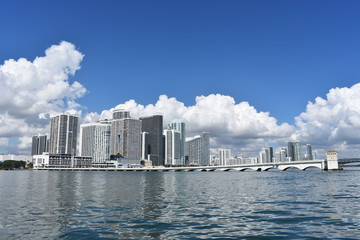 Views of the city of Miami. Tall buildings.