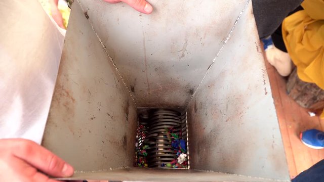 Bottle top recycling process of garbage sorting machine. 4k video