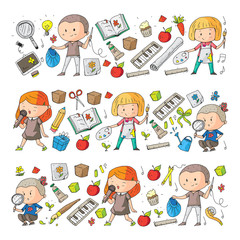 Back to school vector pattern. Education icons for children.