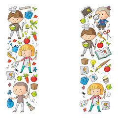 Naklejka premium Back to school vector pattern. Education icons for children.