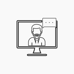 Online business support icon with female symbol and computer monitor sign. Line style vector EPS.