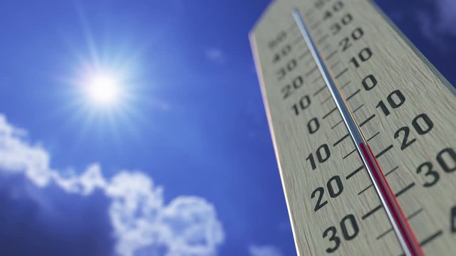 Temperature drops to -15 minus fifteen degrees centigrade, thermometer close-up. Weather forecast related 3D animation