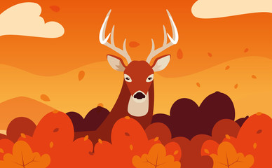 hello autumn poster with deer animal