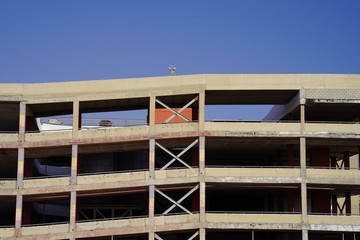 Empty multi level parking area. Architecture building with car garage. Multi level parking lot.