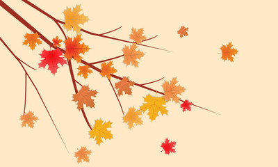 Autumn leaves branch. Empty room space for your design or text. Vector illustration.