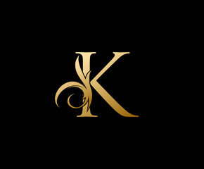 Gold Letter K Logo Icon design. Perfect for fashion, Jewelry, Beauty Salon, Hotel Logo. Cosmetics, Spa Logo. Resort and Restaurant Logo. 