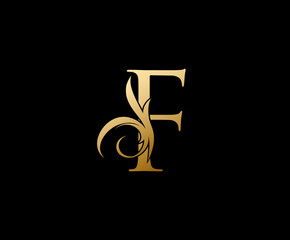 Gold Letter F Logo Icon design. Perfect for fashion, Jewelry, Beauty Salon, Hotel Logo. Cosmetics, Spa Logo. Resort and Restaurant Logo. 