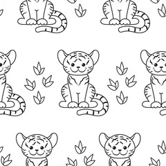 tiger cat seamless pattern. vector background