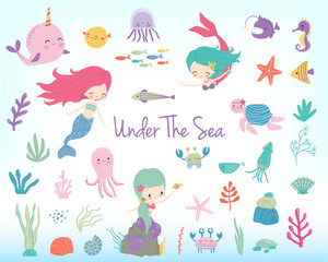 Mermaids, sea animals and sea plants © Maryco