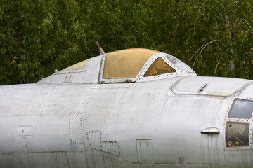 Cabin of an old military aircraft close-up.