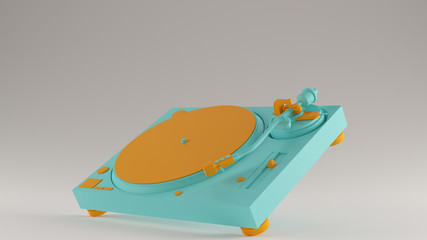 Gulf Blue Turquoise and Orange Vintage Turntable Record Player Angled Left View 3d illustration 3d render