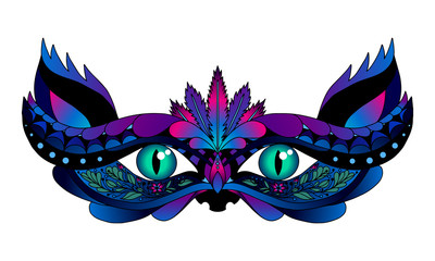 Carnival mask of a cat. Violet pink gamma. Vector mask.