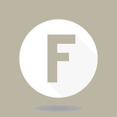 Fine vector light letter F in the circle. Flat design and long shadow