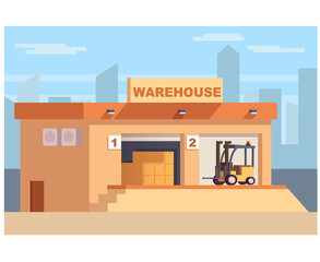 Vector flat warehouse storage. Delivery logistics vector illustration
