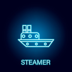 steamer ship sea transport outline icon in neon style. Signs and symbols can be used for web, logo, mobile app, UI, UX