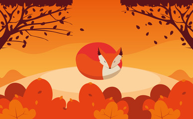 hello autumn poster with fox animal