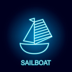 sailboat ship sea transport outline icon in neon style. Signs and symbols can be used for web, logo, mobile app, UI, UX