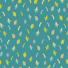 Vector teal cute and fun bananas seamless pattern background