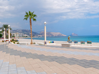 Sea ​​view and promenade with a beautiful beach in Altea. Costa Blanca. Spain. © Karol