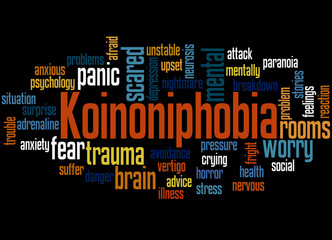 Koinoniphobia fear of rooms full of people word cloud concept 3