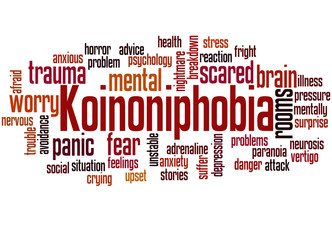 Koinoniphobia fear of rooms full of people word cloud concept