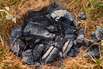 Burning charcoal firewood in the fireplace or the stove.