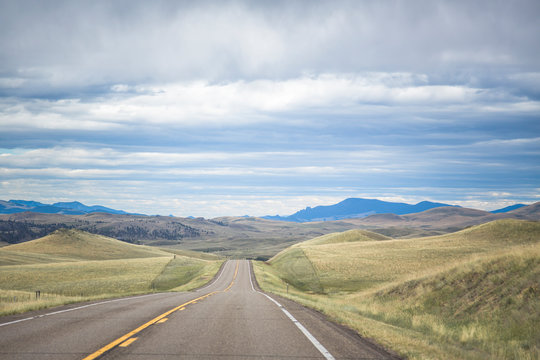 Driving south on scenic route Highway 287 south of Augusta, Central Montana, USA.